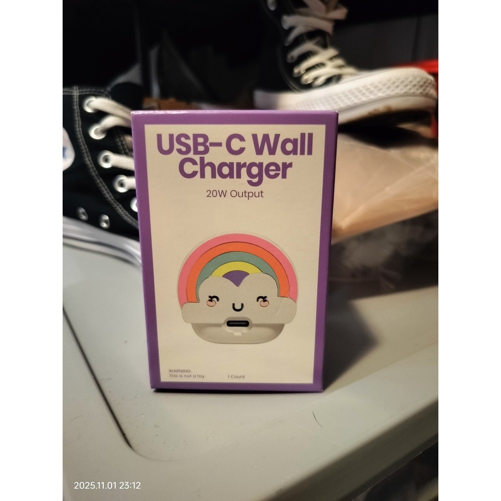 USB C Wall Charger Rainbow‎ Cloud Design Folding Plug Single Port Fast Charger